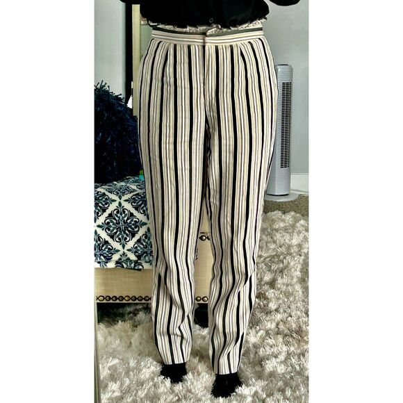 Express Ankle High Rise Beige Striped Classic Paperbag Trousers Womens Size 2 - Picture 3 of 7